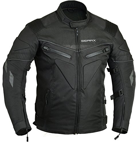 Motorradjacke mit Polster an Wirbelsäule, wasserfest Gr. Medium, Schwarz