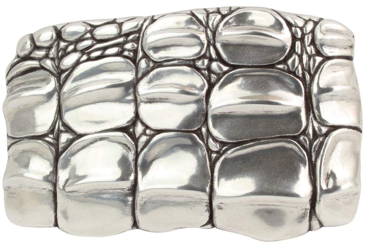 BELTINGER Gürtelschließe Kroko 4,0 cm | Buckle Wechselschließe Gürtelschnalle 40mm Massiv | Druckknopf-Gürtel bis 4cm | Silber