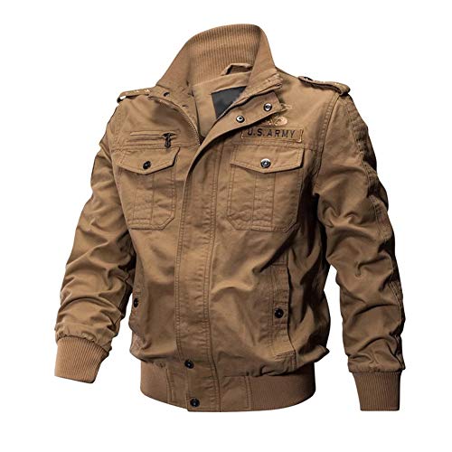 YOUCAI Herren Übergangsjacke Leicht Winter Jacke Herbstjacke Fliegerjacke Stehkragen Bomberjacke Baumwolle Cargo Jacke Männer Windbreaker Taschen Armee Jacke Feldjacke,Khaki2,