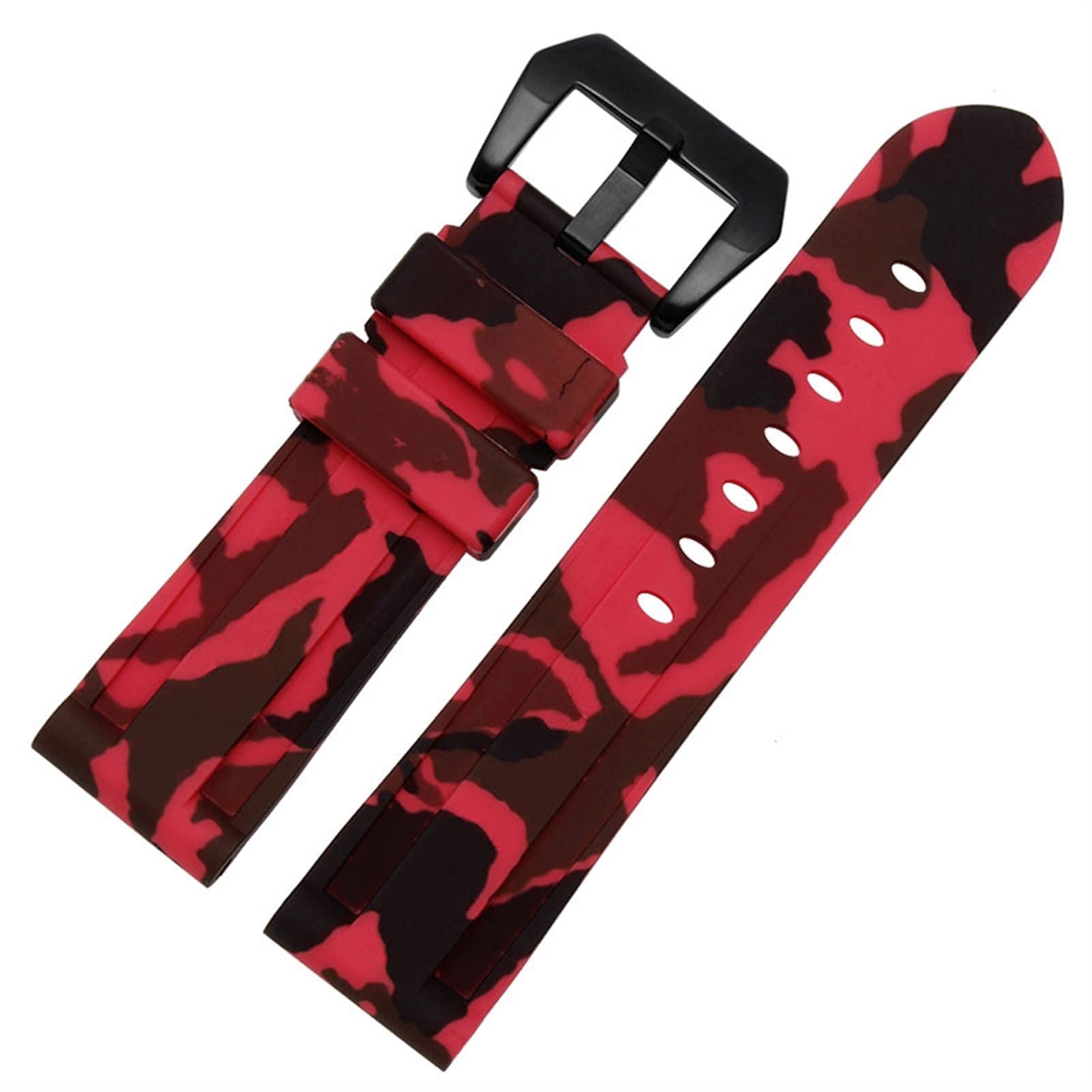 SCRUBY Silikon Uhrband für PAM111 386 441 Serie Armband Gurte 20mm 22 mm 24 mm 26 mm wasserdichtes Sport -Tarnarmband(Camo red black,24mm)