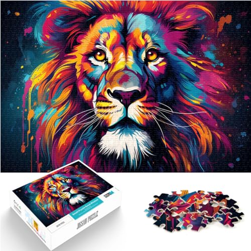 Puzzle für farbenfrohen, psychedelischen, süßen Löwen, 1000 extragroße Teile, Holzpuzzle, tolle Geschenke für Weihnachten, 1000 Teile (50 x 75 cm)