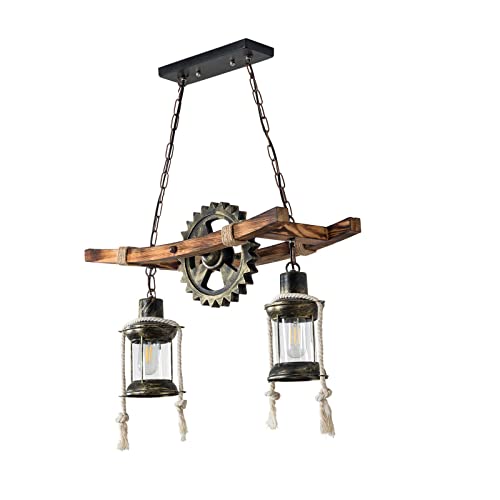 Frederimo Retro Pendelleuchte, Vintage Industrial Pendelleuchte Gear Hängeleuchte E27 Holzlampen Kronleuchter Leuchte für Schlafzimmer Wohnzimmer Esszimmer Bar