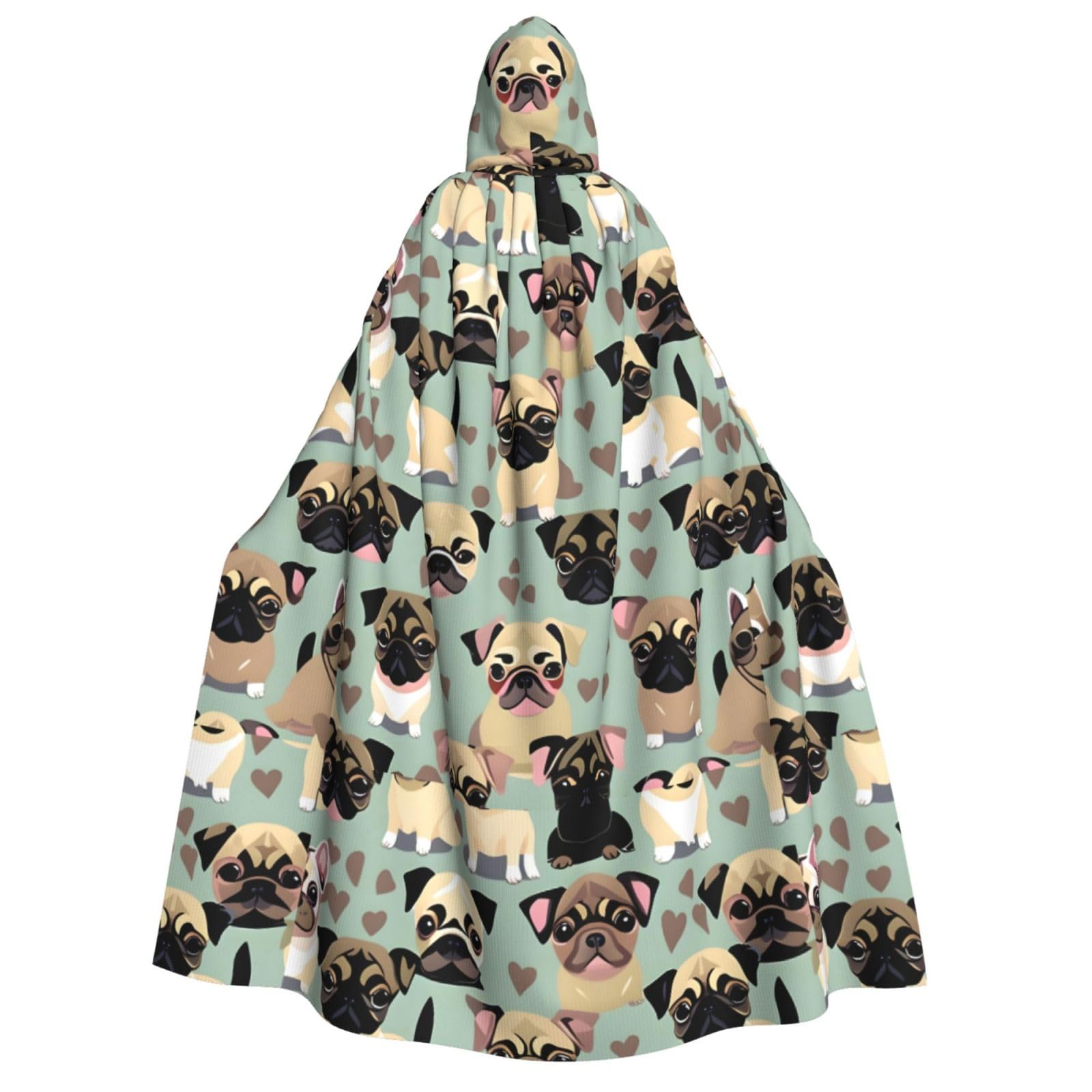 WURTON Kapuzenumhang mit niedlichem Chihuahua-Mops-Muster, Unisex, für Halloween, Karneval, Vampir, Cosplay, Umhang mit Kapuze