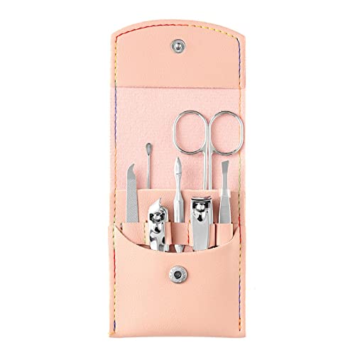 Nagelknipser-Set, Maniküre, Schönheit, Maniküre, Werkzeug-Set, Nagelknipser, 7-teilig, faltbare Tasche, tragbar, Rosa (Rosa)