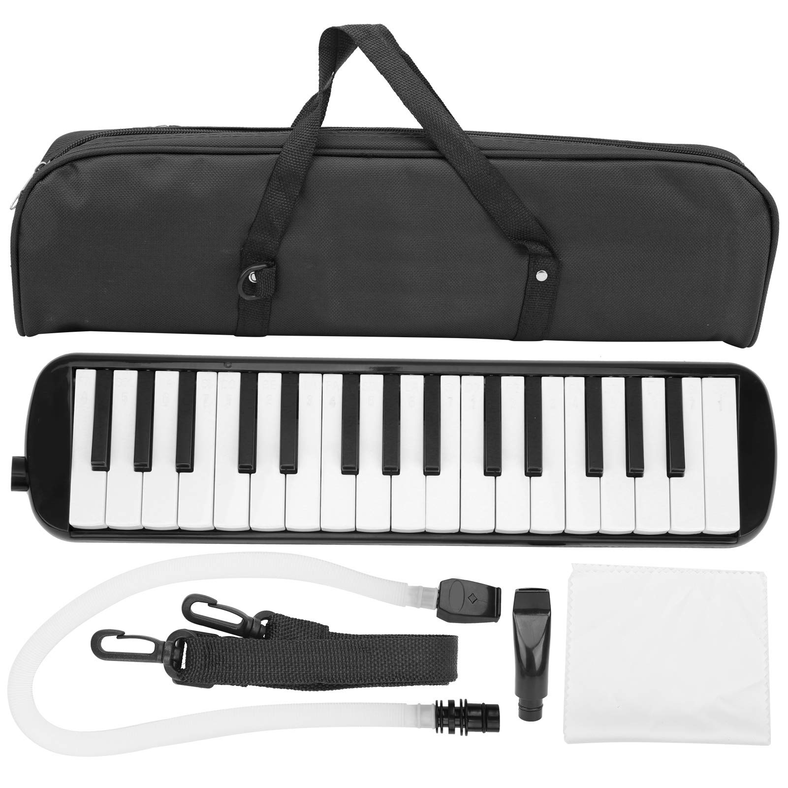 Melodica 32 Piano Keys Klavierinstrument mit Aufbewahrungstasche für Anfänger Studenten Musikliebhaber Windmusikinstrument(Schwarz) Musikinstrumente Spielen