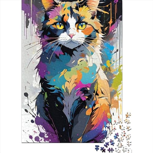 Puzzle 1000 Teile für Erwachsene, bunte Katzen, Holzpuzzle für Erwachsene, Puzzle, Weihnachts- und Geburtstagsgeschenk für Erwachsene, Teenager, 75 x 50 cm