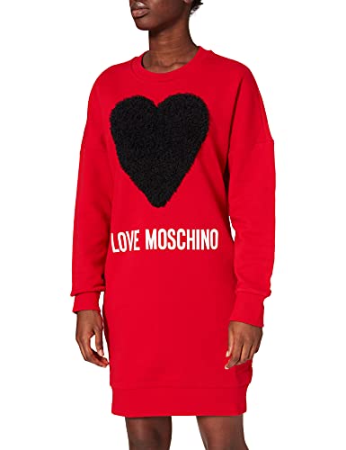 Love Moschino Damen Loose fit Long Sleeved Maxi Heart with Tulle Ruffle Applique and Logo Print Casual Dress, O93+Cuore Nero, D 42