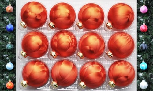 Thüringer Glasdesign JACK 12x Glas Eislack Christbaumkugeln 6cm Orange/Rost Weihnachtskugeln Kugel