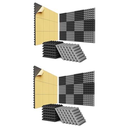 Pyugxab 24 StüCk Selbstklebende Schalldichte Schaumstoffplatten 2 X 12 X 12 Akustikplatten