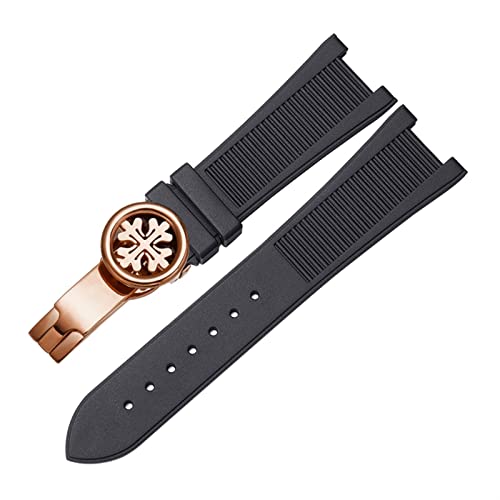 SCRUBY Zum Pp Patek Philippe Silicon Uhrengürtel 5711 5712G Nautilus Uhrengurt Spezielle Schnittstelle 25mm*13mm Uhrenband(Black-rosegold-B)