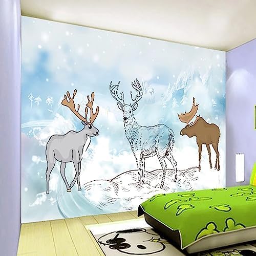 XLMING Handgemalte Kinderzimmer Cartoon Schneeflocke Elch 3D Tapete Home Dekoration Wohnzimmer Sofa Schlafzimmer Tv Hintergrund Wand-400cm×280cm