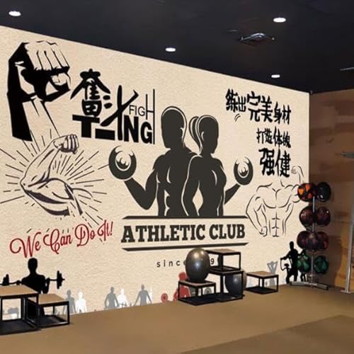 tyujlkjddlf Tapete Wandbild 3D Benutzerdefinierte Sport-Fitnessstudio-Tapete, 5D-Persönlichkeitswandbild, Industrieller Stil, Hintergrundwandtapete, Graffiti-Poster-Wandbild-200Cmx140Cm