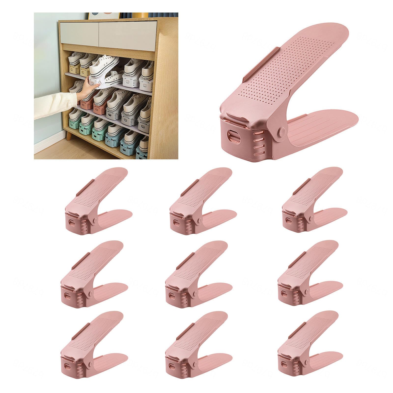 LFLIFENG Schuhschlitz-Organizer, verstellbar, platzsparend, doppelstöckige Schuhstapler für Regal, Schrank, Boden, Rosa, 20 Stück