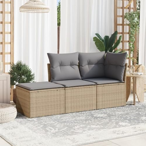 Juroupi 3-tlg. Garten-Sofagarnitur mit Kissen Lounge MöBel Outdoor Garten LoungemöBel Set LoungemöBel Balkon Beige Poly Rattan - 3217469