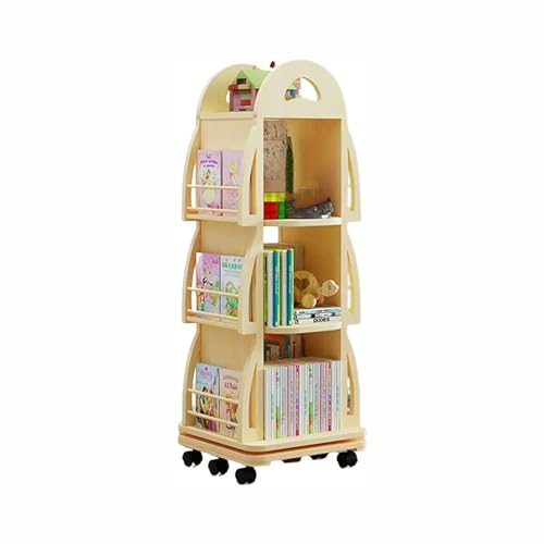 SLOKFV5 Regal Drehbarer Bücherregal-Turm aus massivem Holz, 360° drehbares Bücherregal, drehbarer Bücherregal-Turm, bodenstehender Aufbewahrungsständer für das Heimbüro Standregal Bookshelf