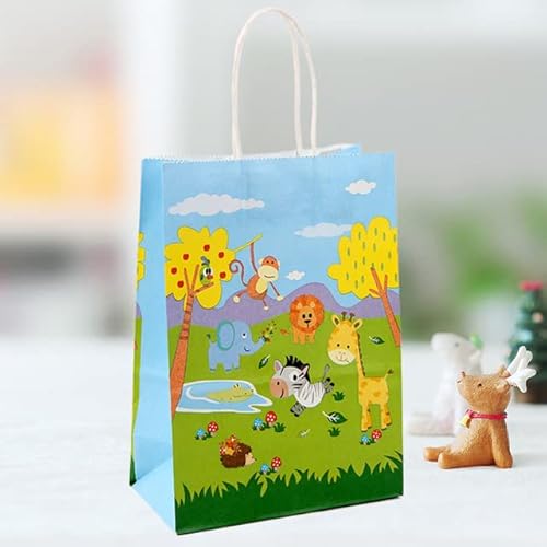 Kreative Cartoon-Papiertüte mit Griffen, niedlicher Zoo, Papiertüte, Kleidung, Einkaufstasche, Geschenkverpackung, Papiertüte, Großhandel-Zoo, 27 x 21 x 11 cm, 10 Stück