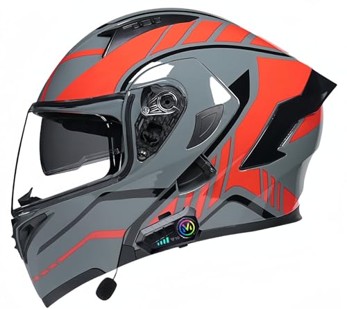 Bluetooth-Motorradhelm, ECE-geprüft, modularer Motorradhelm, für Herren und Damen, Integralhelm für Roller, Doppelvisier, für Erwachsene, Integralmotorrad F,XXL60-61CM