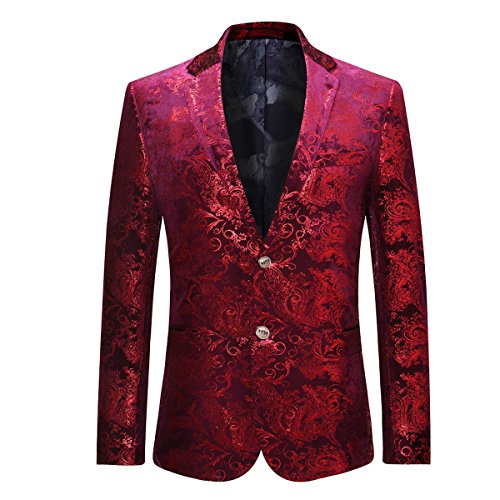 Allthemen Herren Pailletten Sakko Gold Glitzer Blazer Slim Fit Hochzeit Smoking Burgunderfarben Medium