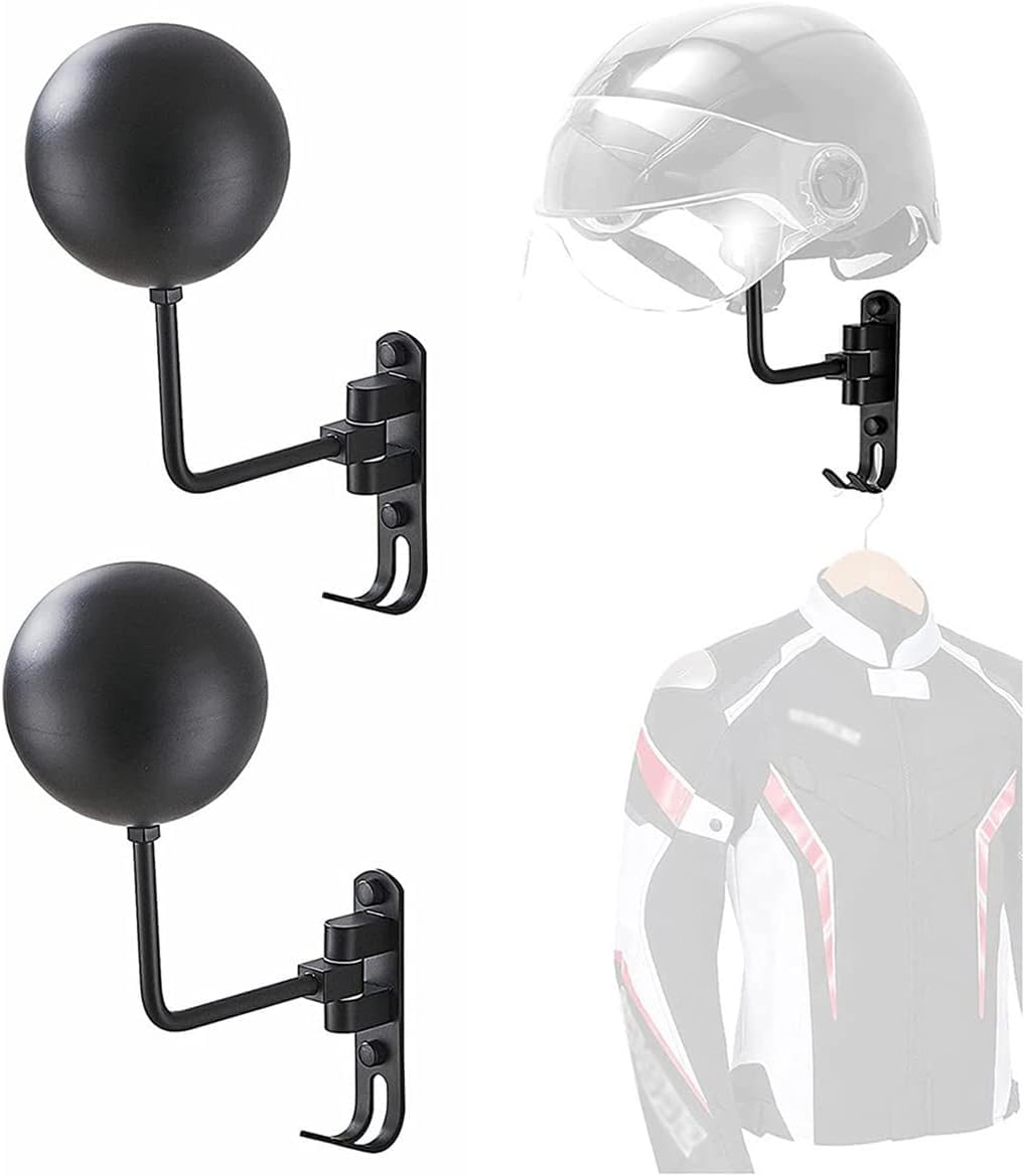 2 Stück wandmontierter Helmhalter, um 180° drehbarer Motorradhelm-Präsentationsständer für Mäntel, Mützen, Fußball-Basebälle und Rugby-Helm, schwarz