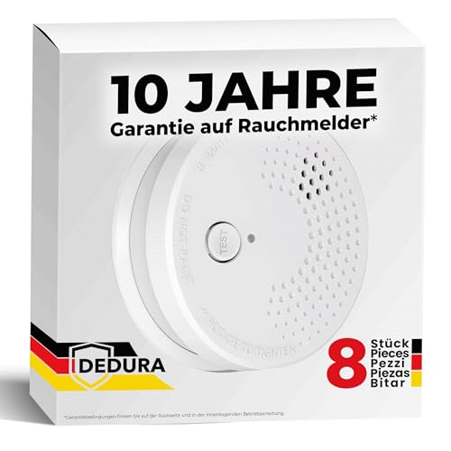 Rauchmelder 8er Set mit 10 Jahre Garantie BSI zertifiziert nach DIN EN14604 inkl. 9V Batterie Rauchwarnmelder Brandmelder Feuermelder