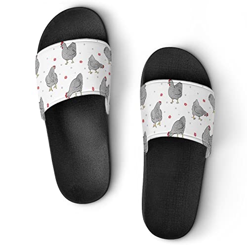 HABXNJF Duschpantoffeln, niedliche Huhn-Slider für Männer und Frauen, rutschfeste Slides für Indoor, Outdoor, Schwarzes süßes Huhn, 42.5 EU