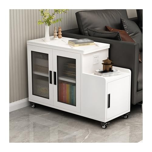 FUHAI-666 Wohnzimmer-Aufbewahrungsschrank, Sofa-Sideboard, Sofa-Beistelltisch, beweglicher multifunktionaler Beistelltisch, Trennwand, Teebar-Maschine(White+White,40x100cm)