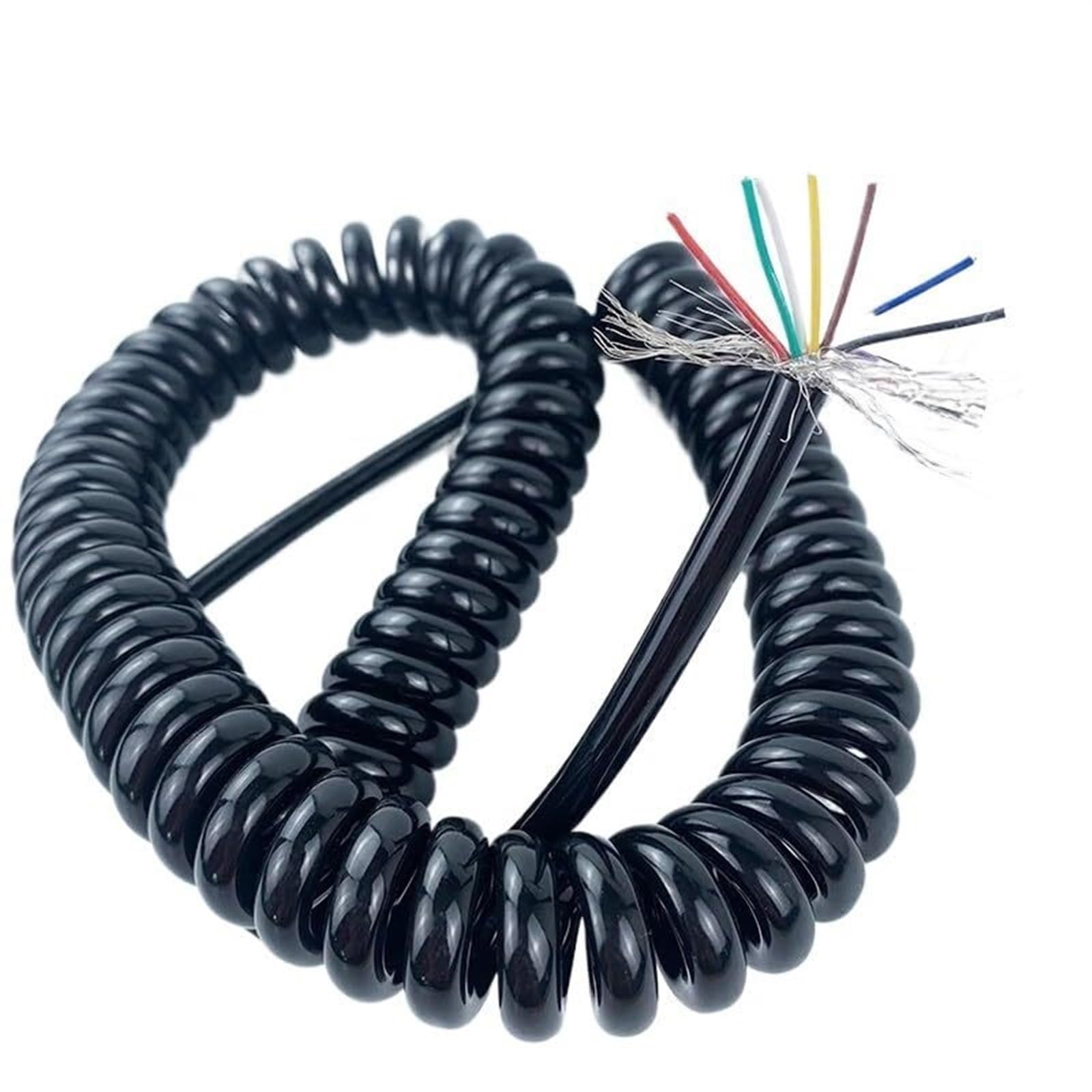 GETSTREE Sprungschraubkabel, 26AWG 0,15 mm2 Teleskop-Abschirmkabel, 4 Adern auf 6 Adern, 26AWG Abschirmkabel, dehnbarer Draht, Schrumpfkabel, einziehbare Spule (Dehnung 3 Meter, 6 Adern)