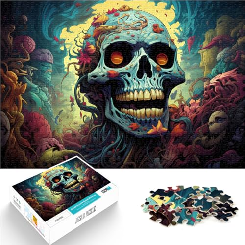 Puzzlespiele, Psychedelischer bunter Totenkopf, 1000-teiliges Holzpuzzle für Erwachsene, anspruchsvoll, aber unterhaltsam und humorvoll, 1000 Teile (50 x 75 cm)