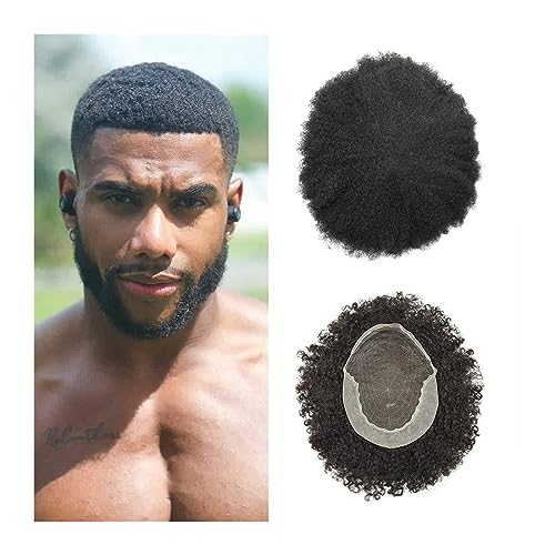 Herren-Haarteile, Lace Front Curly Men Hair System Bequeme Afro-Männerhaarprothese Gebleichte Knoten Französisches Spitzenoberteil und dünne PU-Hautumfangs-Echthaarteile, für tägliche Kostüme, Cospla