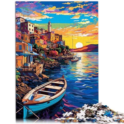 Puzzle für farbenfrohe psychedelische Szene im heiligen Holzhafen Griechenlands. Puzzle 1000 Teile, Holzpuzzle, Spielzeug, Wanddekoration, 1000 Teile (50 x 75 cm)