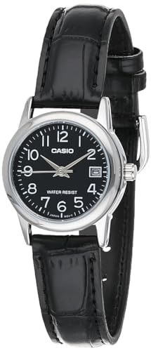 Casio #LTP-V002L-1B Women's Standard Analog Leather Band Black Dial Date Watch