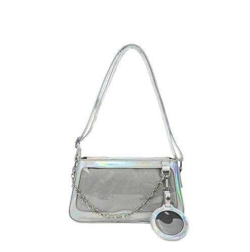 Lässige Damen-Umhängetasche, japanischer Stil, Umhängetasche, Schultasche, PU-Leder, Kuriertasche für Pin-Display, silber