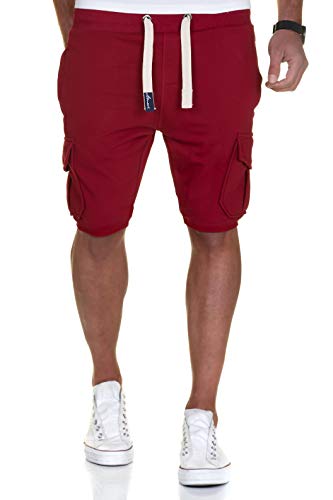 Amaci&Sons Herren Cargo Shorts Kurze Hose Bermuda Sweatshorts Kordel Jogginghose Sporthose 8005 Bordeaux Rot M