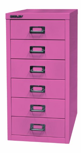 BISLEY MultiDrawer, 29er Serie, DIN A4, 6 Schubladen, Metall, 601 Pink, 38 x 27.9 x 59 cm