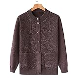 Damen Strickjacke - Winter Mittleren Alters Ältere Frauen Braune Kleidung Oma Strickjacke Pullover Mutter Plus Samt Warm Strickmantel Langarm Oberteil, Fleece, XXL