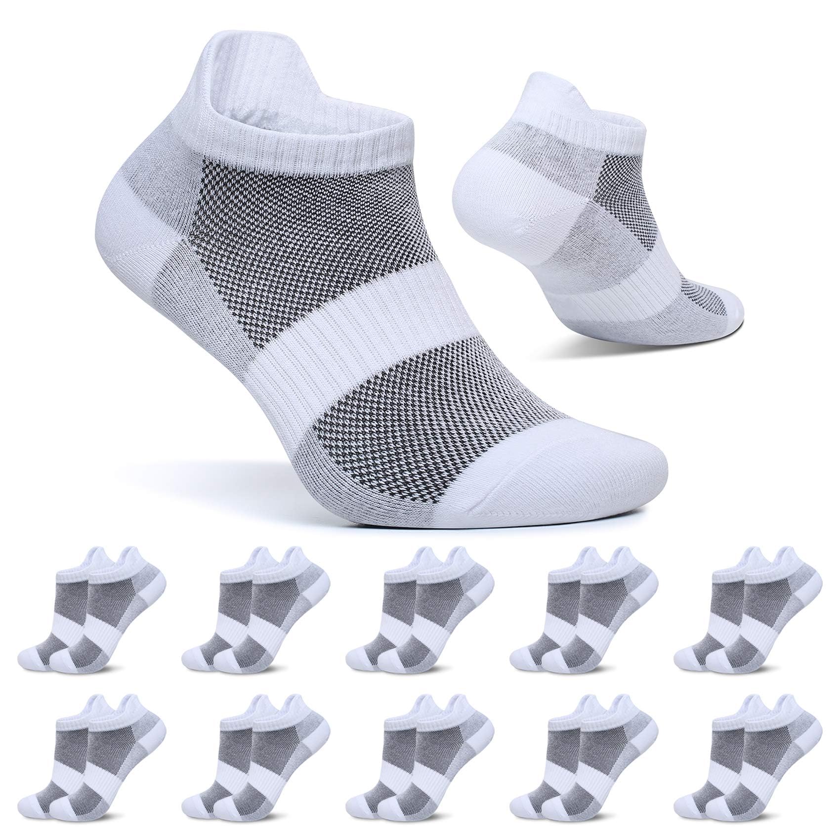 FALARY Sneaker Socken Weiß 35-38 Herren Kurze Socken Damen 10 Paar Sportsocken Baumwolle Atmungsaktive Laufsocken Unisex