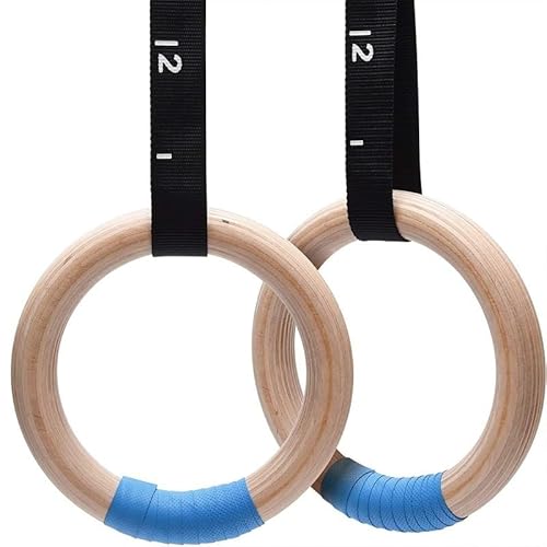 BFVAKBKYT Gymnastik Ringe,Suspension Trainer System, Turnringe, Olympische Ringe aus Holz, 1500/1000 lbs, mit Skala, rutschfeste Turnringe for das Heim-Fitnessstudio, Ganzkörpertraining(32mm)