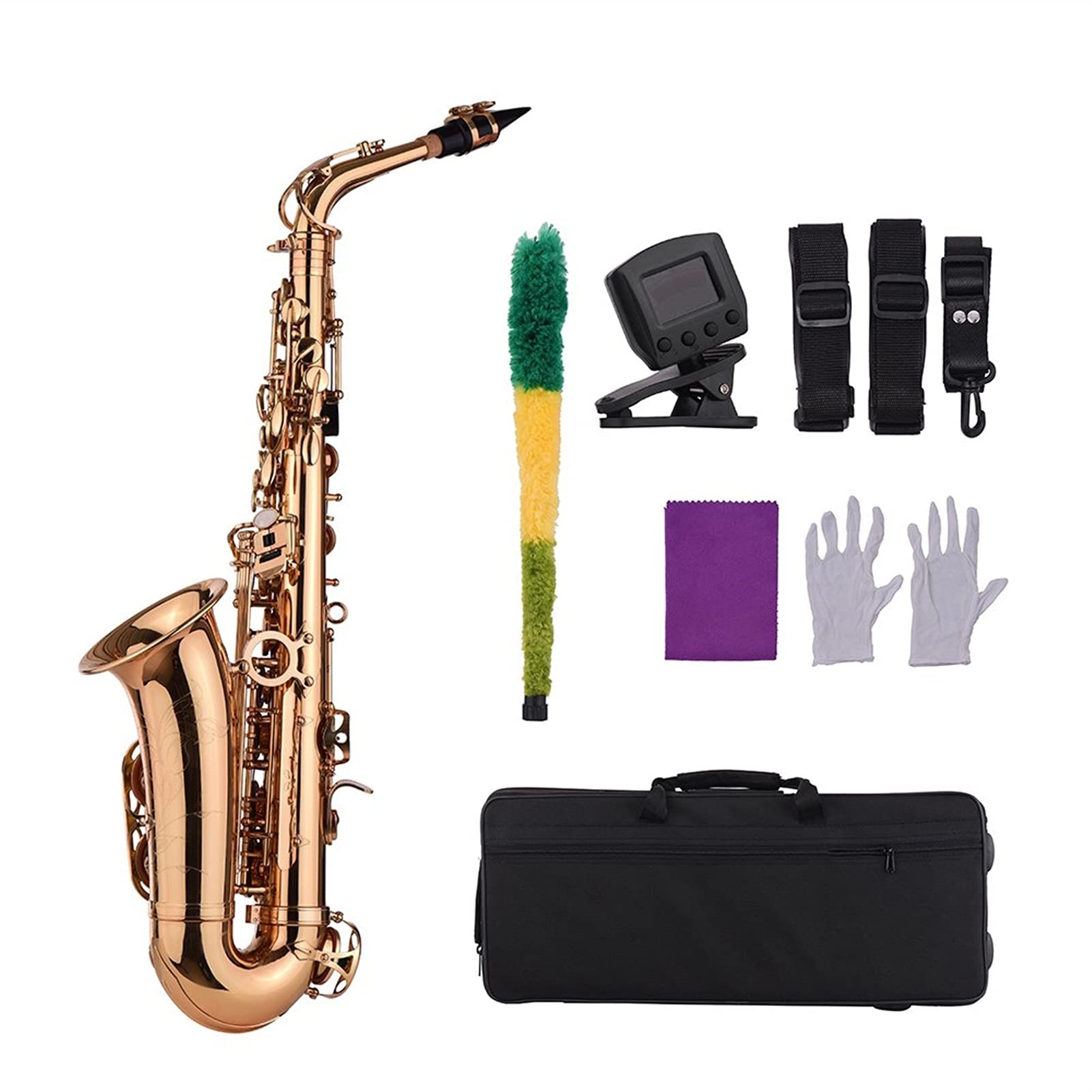 EB Alto Saxophon Messing Material Windinstrument Mit Tragetaschen Handschuhe Reinigungstuch Sax-Raster-Tuner