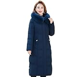 Frauen Winter Daunenmäntel Elegante Mittelalter Parkas Mit Kapuze Dicke Warme Puffer Jacken, blau, 46