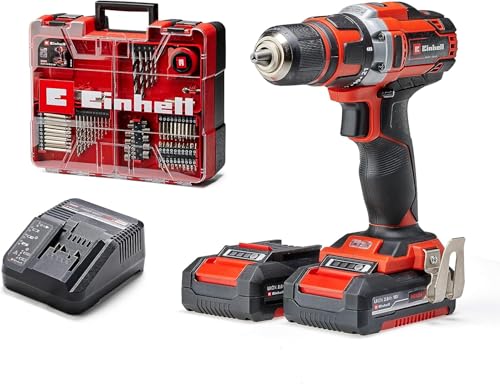 Einhell Akku-Bohrschrauber-Set TE-CD 18/40 Li +69 (2x2,0 Ah) Power X-Change (Li-Ion, 18 V, 2 Gang, 40 Nm, inkl. 2x Akku und Ladegerät, Koffer, 69-tlg. Zubehör)