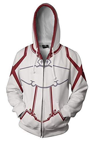 QYIFIRST Sweatshirt Pulli Sword Art Yuuki Asuna Hoodie Jacke Cosplay Kostüm Pullover mit Knopfleiste Strickjacke Unisex Weiß 3XL (Chest 119cm)