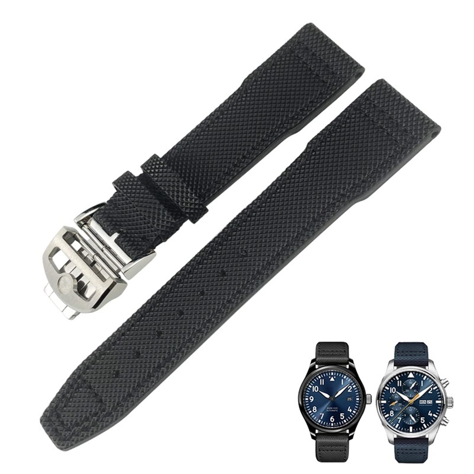 NEYENS 20 mm, 21 mm, 22 mm, Nylonfaser-Lederarmband, passend für IWC IW377729 IW389001 Big Pilot Watch Grün Blau Schwarz Uhrenarmband, 22 mm, Achat