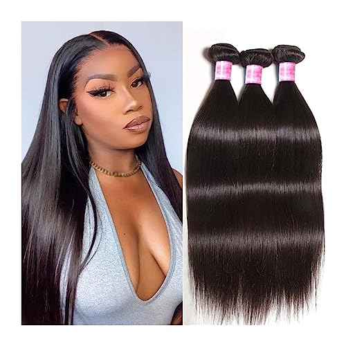 Human Hair Bundles Gerade Echthaar-Bündel, 20,3–76,2 cm, Haarwebart, brasilianisches glattes Haar, Bündel, Echthaar-Verlängerungen, können gefärbt werden human hair weave (Color : Natural Color, Siz