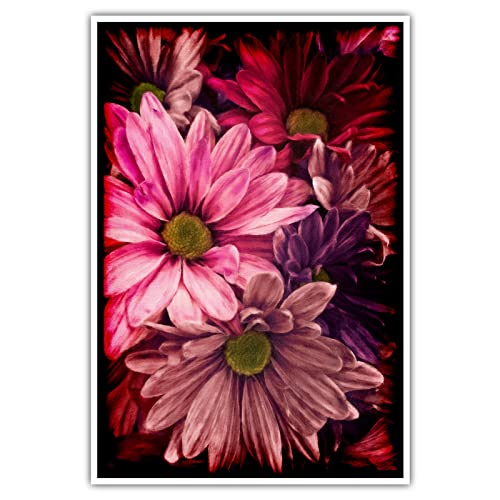 Lila Rote Blumen - Poster ohne Rahmen - Bild Wandbild Kunst Druck Bilder Wand Deko Wandposter Modern XXL Wohnzimmer (100 x 70 cm, Poster)