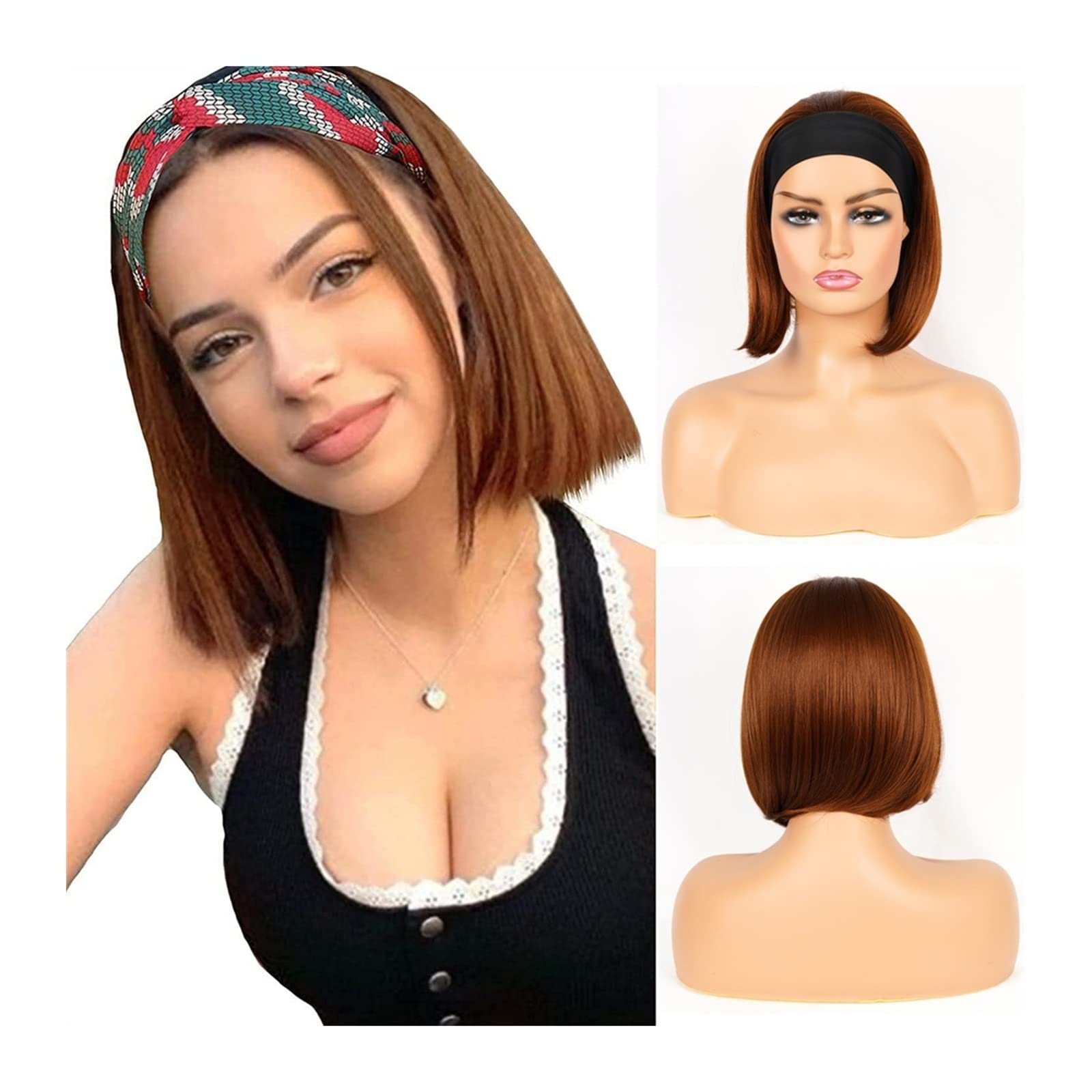 Haarteile Kurze gerade Bob-Perücken synthetische gerade Stirnband-Perücken for schwarze Frauen 10/12 Zoll hitzebeständige Faser-natürliches Haar leimlose Schal-Perücken Perücken (Color : 30, Size :