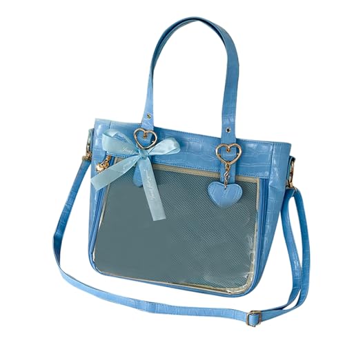 ohodhmnu Damen Tragetasche, modische Achseltasche, japanische Umhängetasche für Mädchen, Frauen, Tragetasche, Umhängetasche, transparent, Reisehandtasche, blau, with scarf