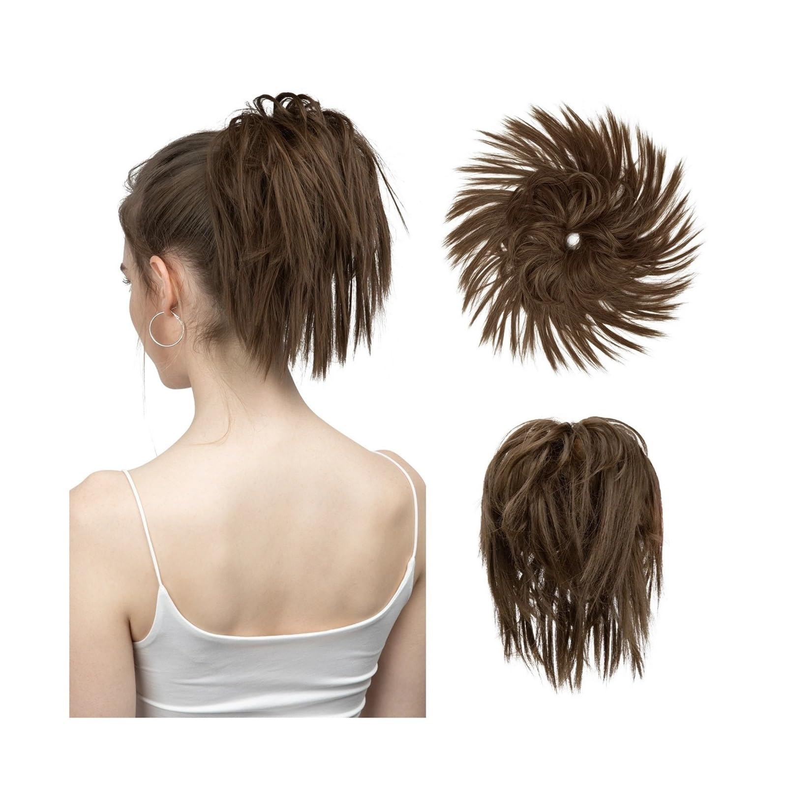 Haarteil Synthetisches Kunsthaar, unordentlicher Dutt, Chignon, elastisches, flexibles Band, Haargummi, lockiges Haarteil, synthetische Verlängerung Haarverlängerung(10)