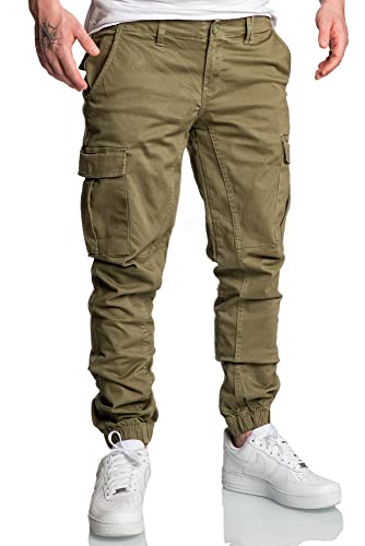 Amaci&Sons Jogger Cargo Herren Chino Jeans Hose 7022 Olive W32