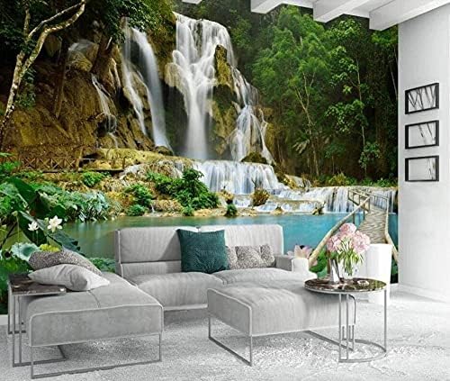 Lotusblume Unter Dem Wasserfall 3D Tapeten Wanddekoration Fototapete Sofas Wohnzimmer Wandbild Schlafzimmer-400cm×280cm