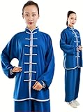 NERHWIVS Kampfsport-Tai-Chi-Anzug, handbestickt, Unisex, chinesischer traditioneller Wing Chun-Anzug, Baumwolle, Tai Chi, chinesisches Kung Fu,Blu-M